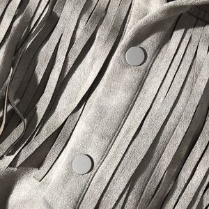 Men's or Women Suede Faux Leather Fringe Jacket Shirt  in Grey size XL 23” PTP